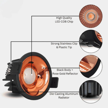 12W LED COB Spot Light | Black Body with Shining Rose Gold Reflector | Cool White Recessed POP Ceiling Light Pack of 1
